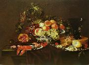 Joris van Son Crustaces  huitre et coupe de fruits avec un verre Germany oil painting artist